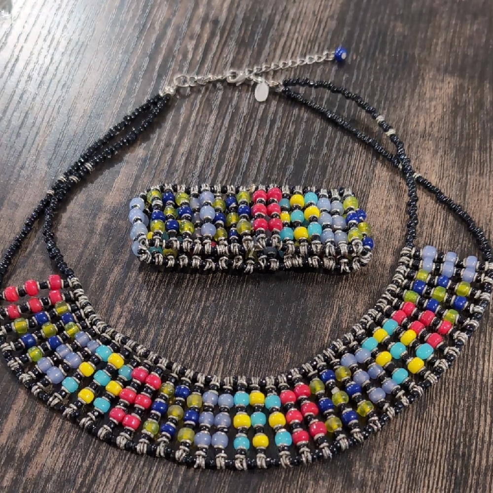 Vintage Chico's Multicolor Beaded Necklace and Bracelet Set